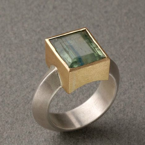 Rita® | Vintage Green Square Gold & Silver Ring