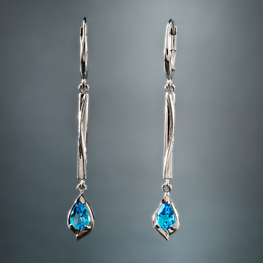 Thea® | Vintage Blue Dangling Silver Earrings