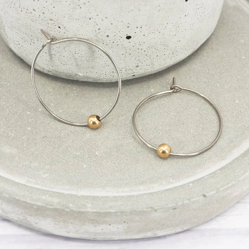 Francisca® | Vintage Silver Hoop Golden Pearl Earrings
