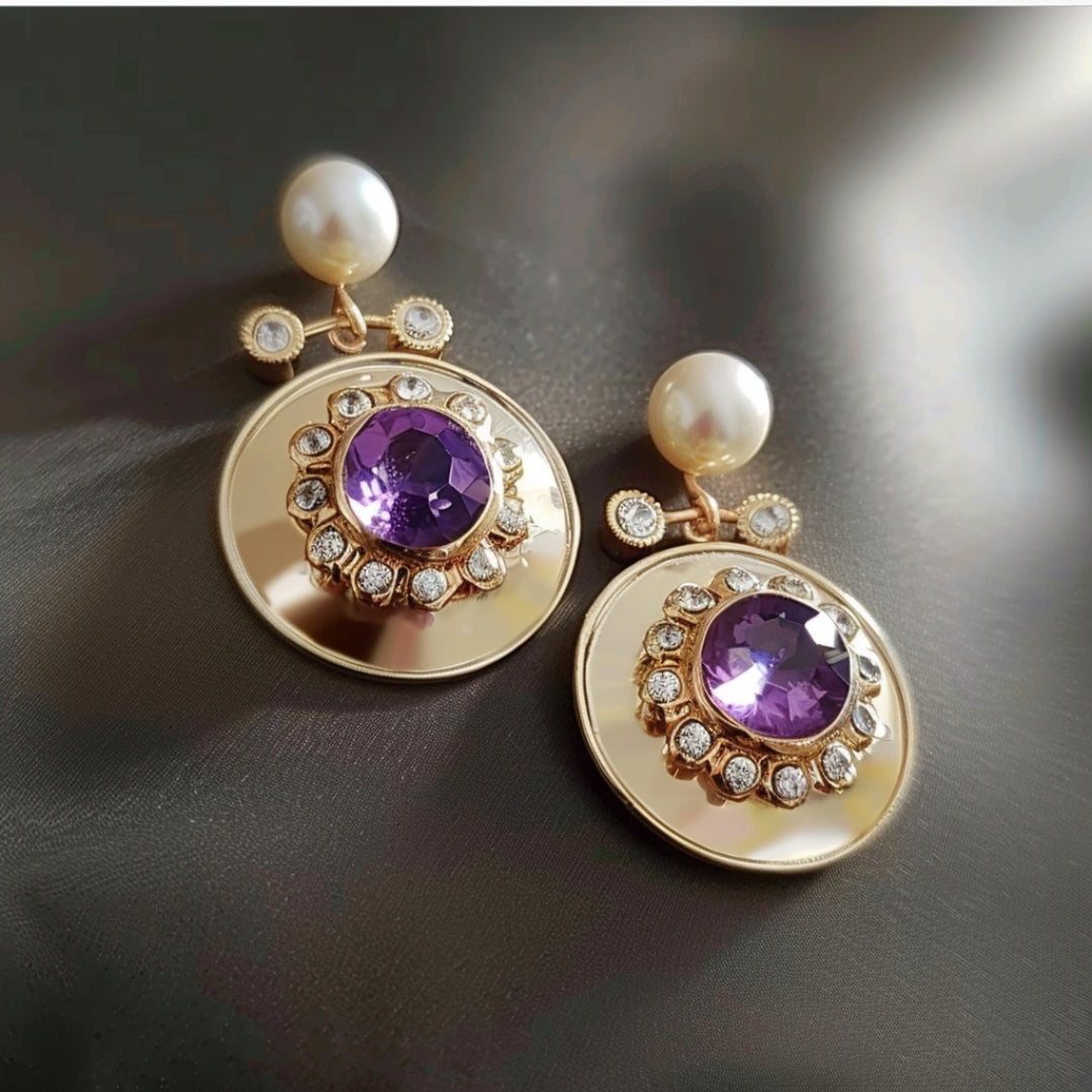 Yamila® | Rounded Golden Purple Zirconia Earrings