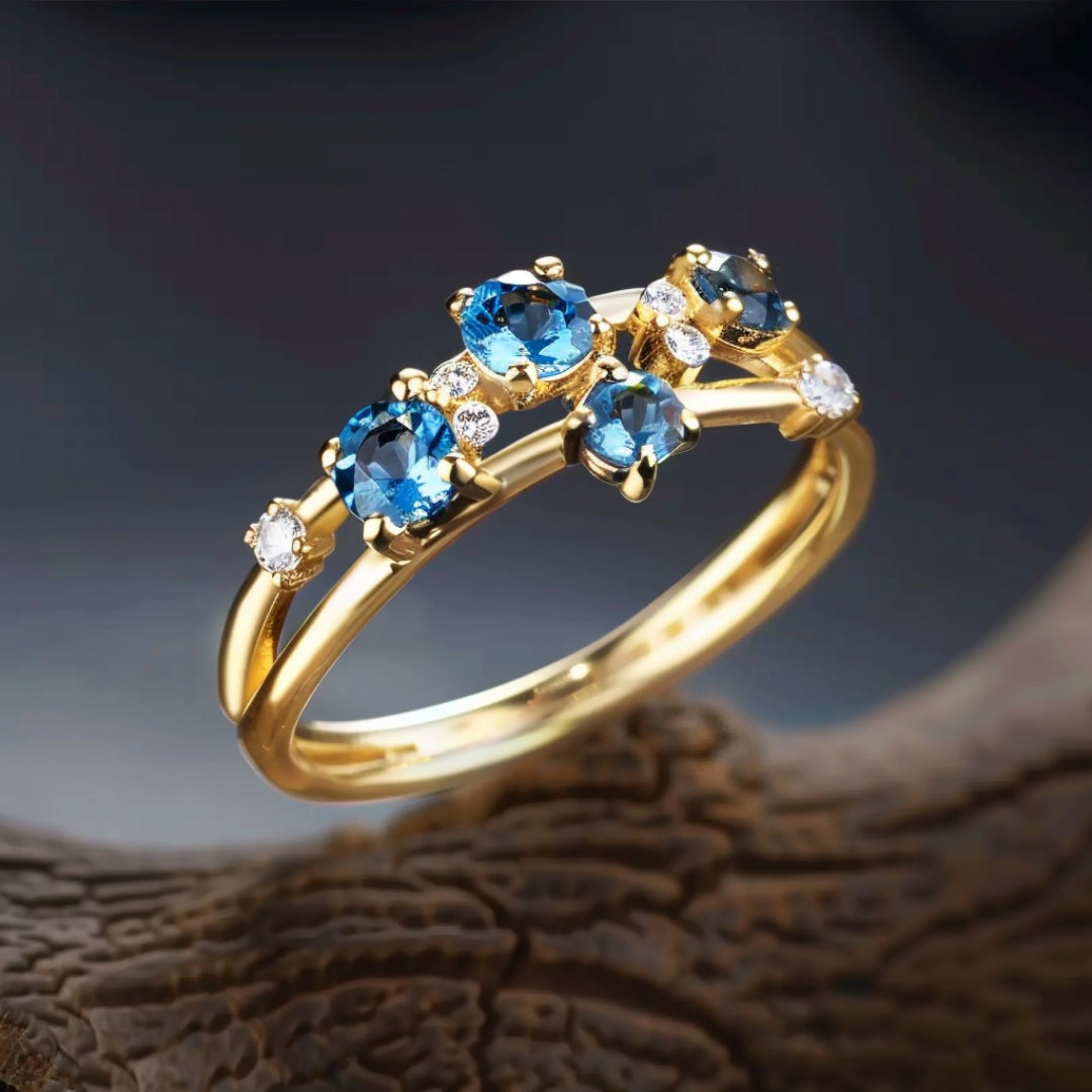 Emma® | Inlaid Blue Crystal Gold Ring