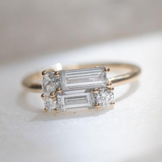 Magaly® | Vintage White Double Glass Gold Ring