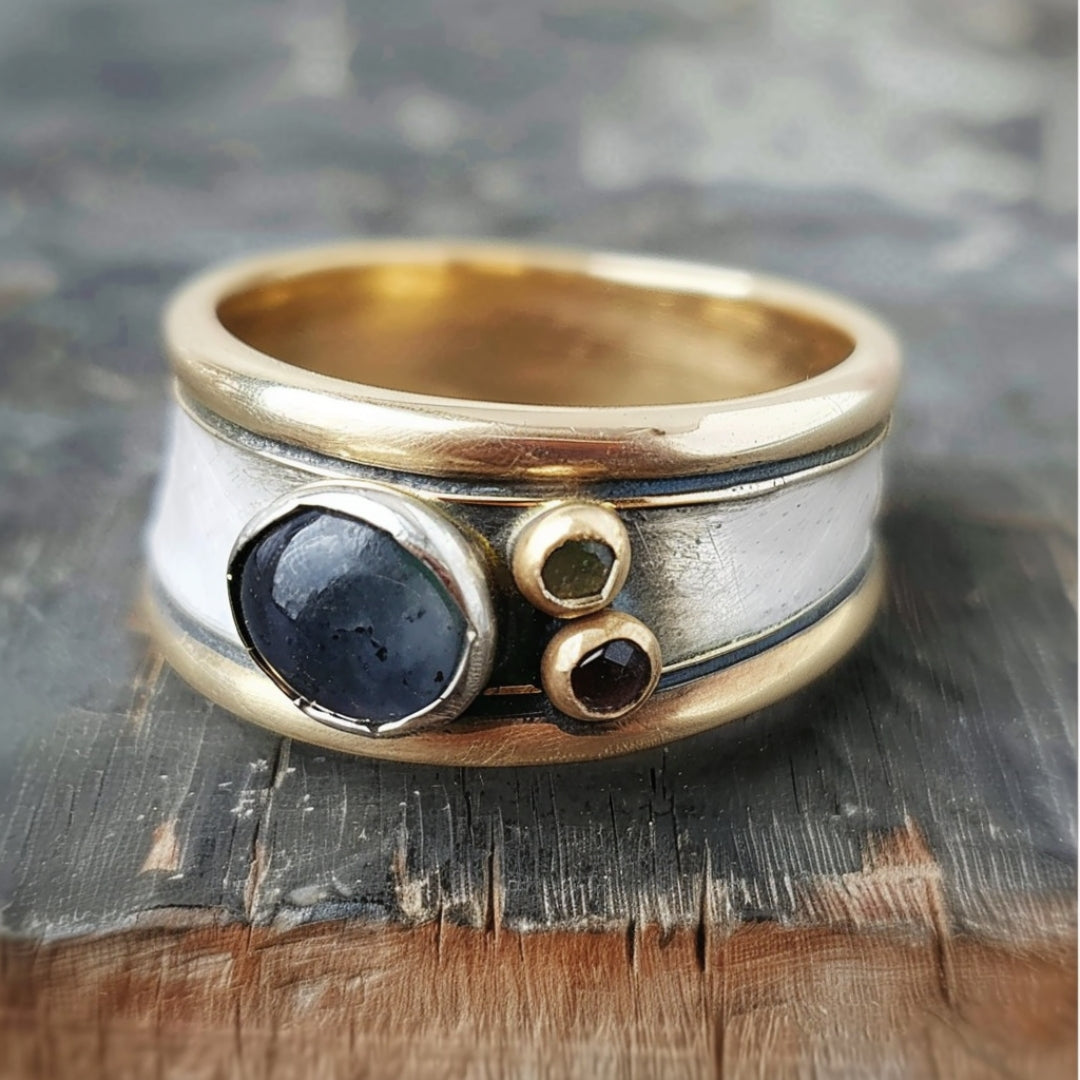 Noemí® | Gold & Silver Inlaid Blue Stone Ring