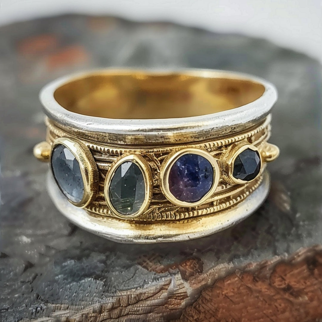 Penélope® | Gold Inlaid Blue Stones Ring