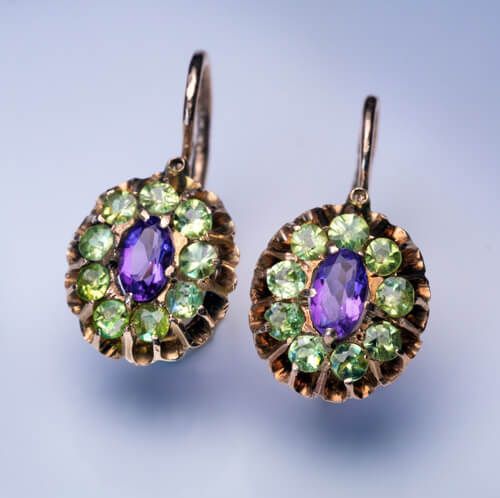 Zuleika® | Vintage Bright Rounded Green & Purple Earrings