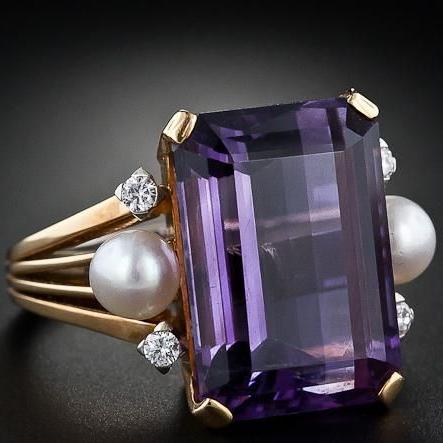 Nacar® | Vintage Purple Glass Pearl Golden Ring