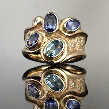 Skye® | Vintage Irregular Golden Blue Crystal Ring