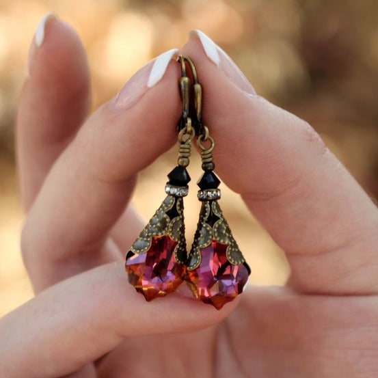 Helena® | Vintage Red Glass Drop Earrings