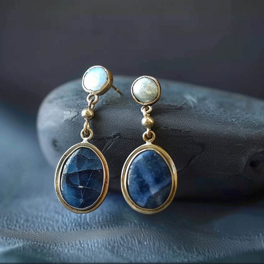 Delia® | Blue Inlaid Stone Pearl Earrings