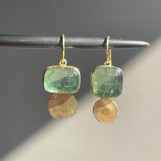 María Fernanda® | Vintage Green Golden Glass Earrings
