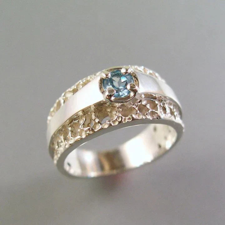 Arethusa® | Vintage Hollow Gold & Silver Blue Glass Ring