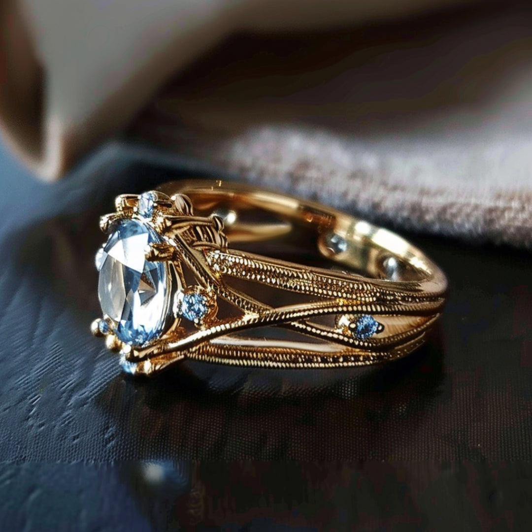 Erika® | Inlaid Blue Glass Layered Gold Ring