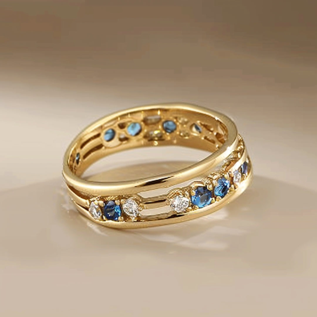 Nicolasa® | Gold & Blue Zirconia Ring