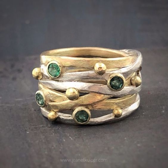 Echo® | Vintage Layered Green Crystal Gold & Silver Ring