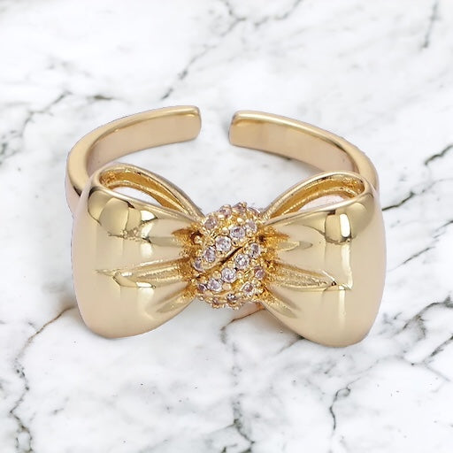 Elisa® | Nora Puffed Ribbon Bow Ring  Gold or Silver