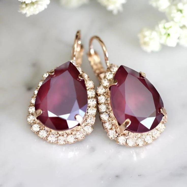 Bárbara® | Vintage Red Drop Zirconia Earrings