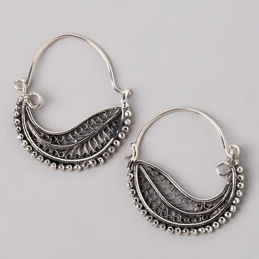 Krystel® | Vintage Silver Basket Leaf Earrings