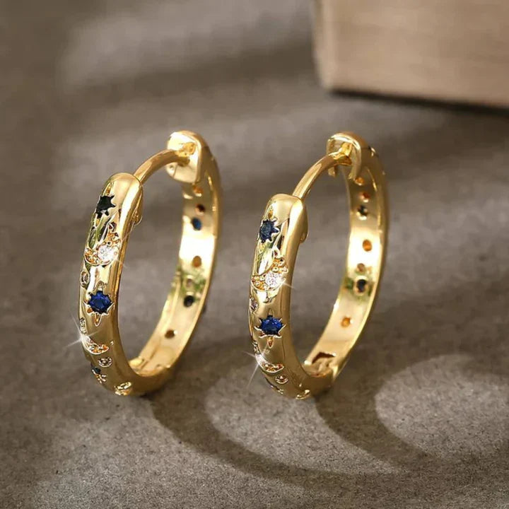 Imogen® | Vintage Blue Hoop Gold Earrings