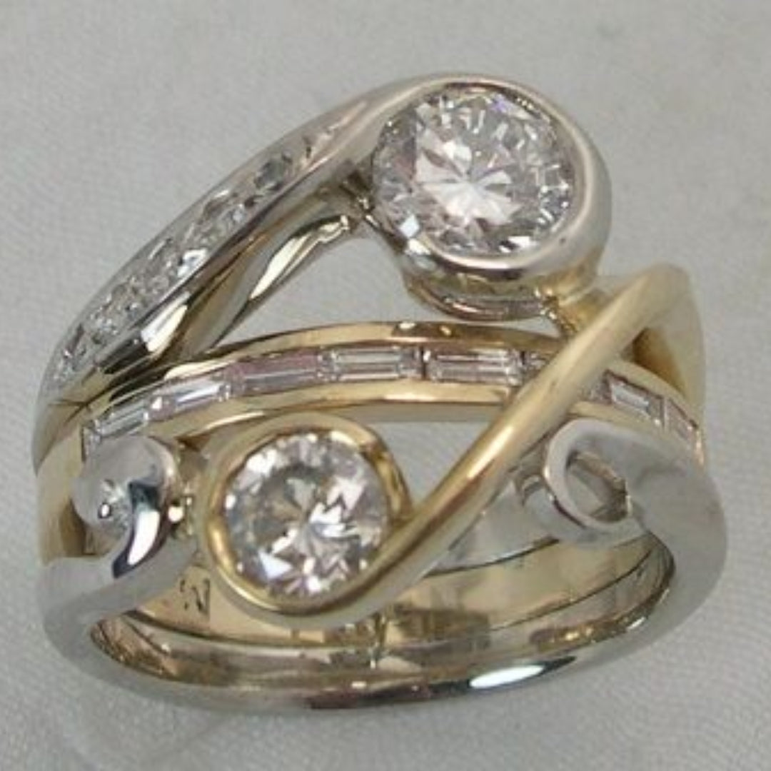 Marigold® | Vintage Inlaid Zirconia Gold & Silver Ring
