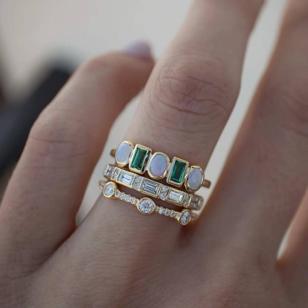 Linda® | Vintage White and Green Opal Rings