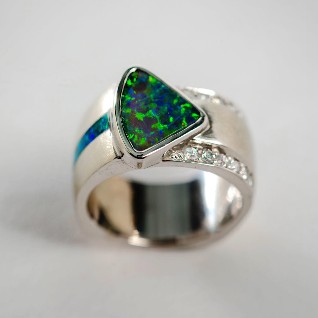 Willa® | Vintage Bright Green & Blue Opal Ring