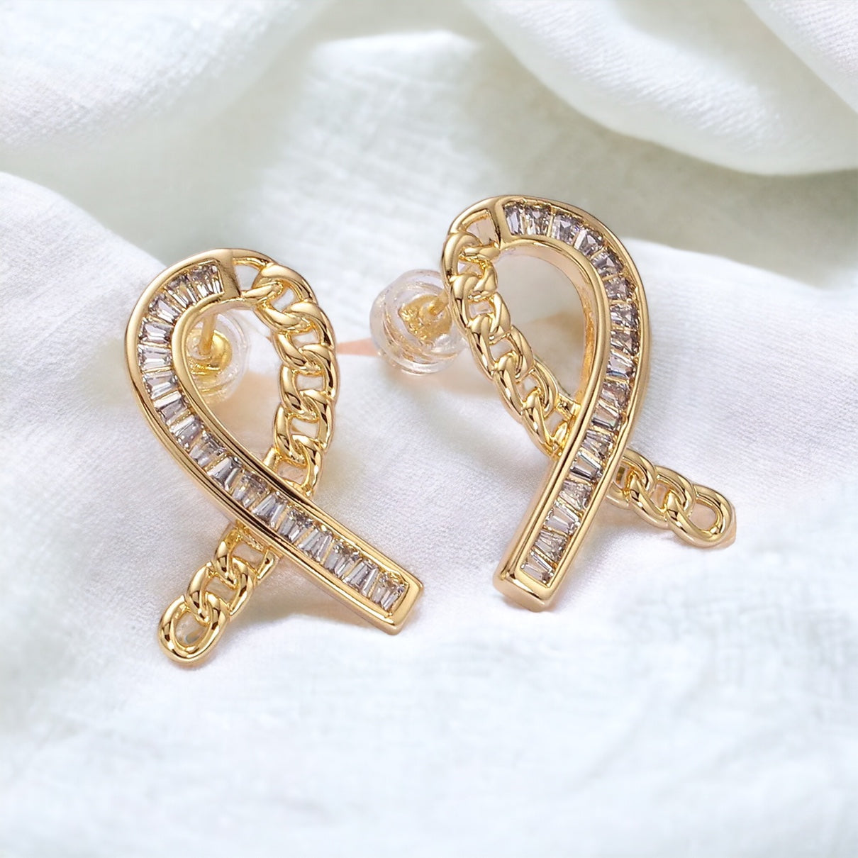 Fern® | Cancer Awareness Ribbon Earrings  Gold or Silver