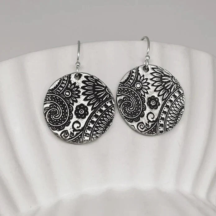 Abigail® | Vintage Rounded Mandala Silvered Earrings