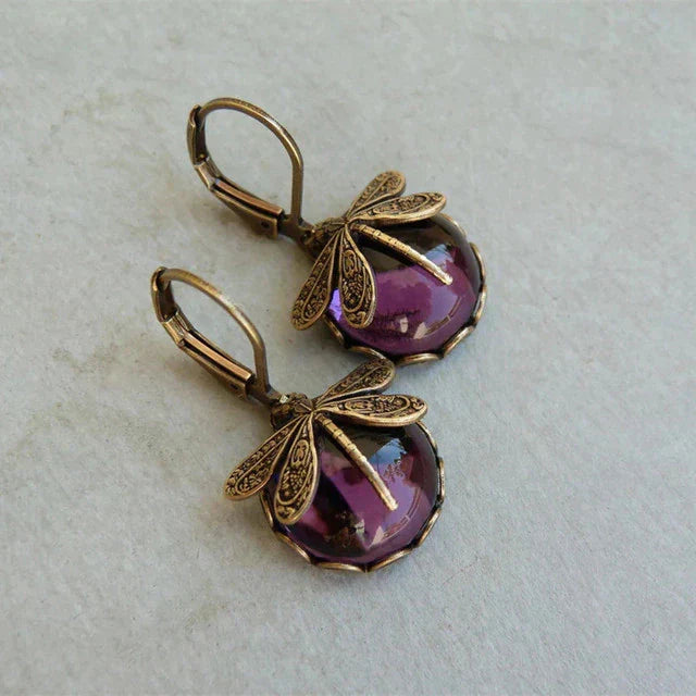 Hestia® | Spherical Dragonfly Earrings in Antique Gold