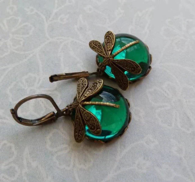 Hestia® | Spherical Dragonfly Earrings in Antique Gold