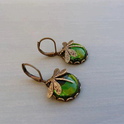 Hestia® | Spherical Dragonfly Earrings in Antique Gold