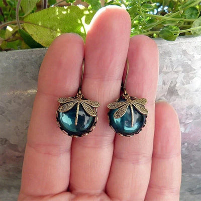Hestia® | Spherical Dragonfly Earrings in Antique Gold