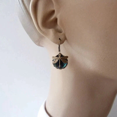 Hestia® | Spherical Dragonfly Earrings in Antique Gold