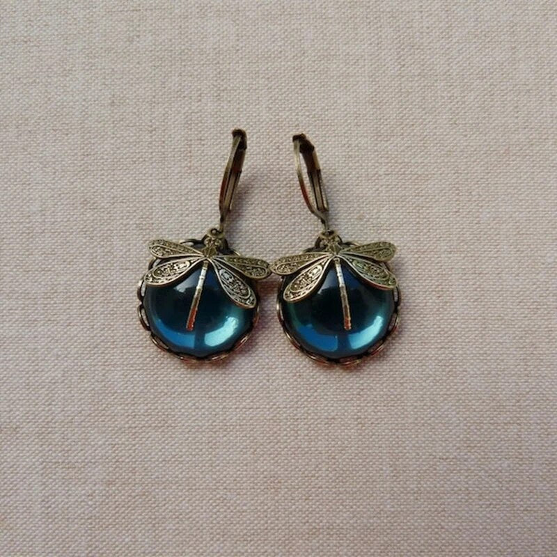 Hestia® | Spherical Dragonfly Earrings in Antique Gold