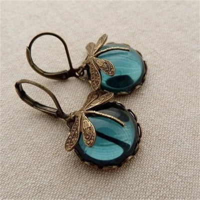 Hestia® | Spherical Dragonfly Earrings in Antique Gold