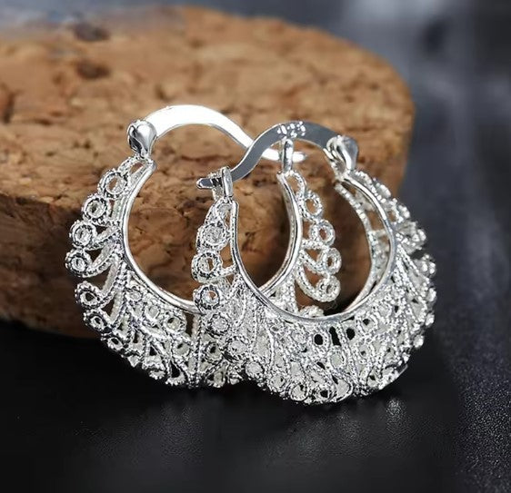 Charybdis® | Silver Pattern Hollow Hoop Earrings