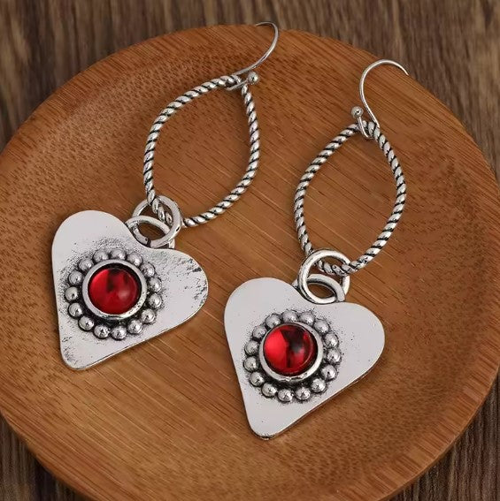 Zulema® | Vintage Red Stone Heart Earrings