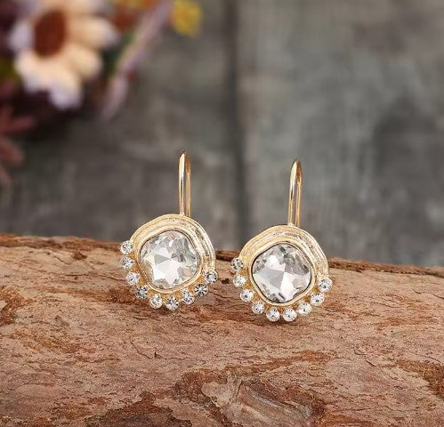María® | Elegant Gold Color White Stone Dangle Earrings