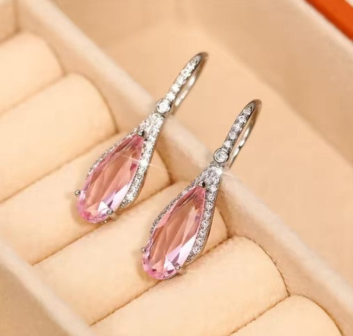 Rafaela® | Luxury Silver Color Pink Stone Earrings