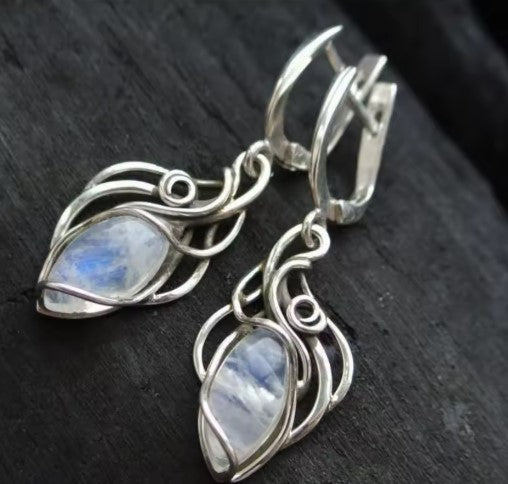 Belén® | Vintage Silver Cross White Stone Earrings