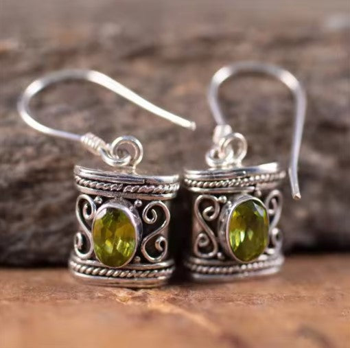Rebeca® | Vintage Olive Green Stone Hook Earrings