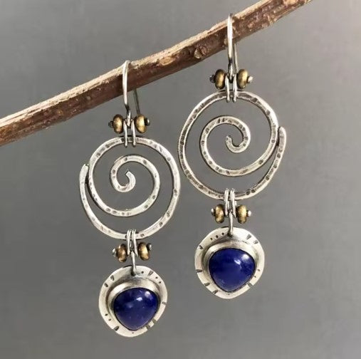 Marta® | Vintage Round Blue Stone Dangle Earring