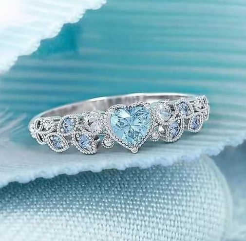 Beryl® | Silver Leaf Heart Blue Stone Ring