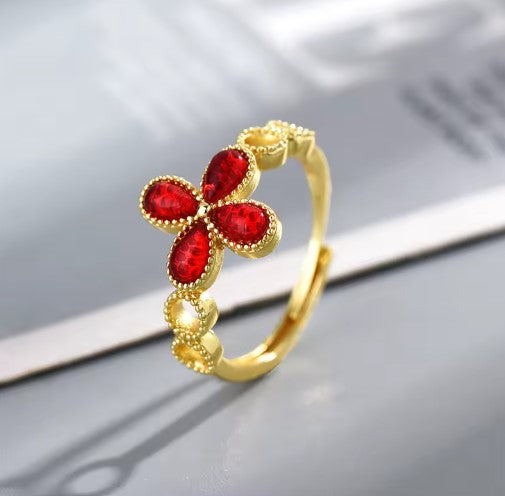 Jasmine® | Vintage  Red Flower Adjustable Ring