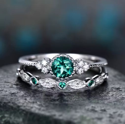 Eugenia® | Vintage Silver Green Stone Set Ethnic Ring