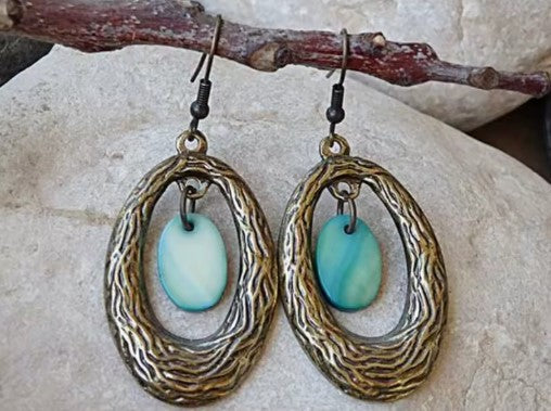 Violeta® | Vintage Round Hollow Elegant Blue Stone Earrings