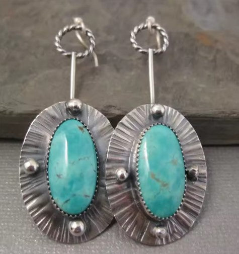Caelia® | Vintage Oval Blue Stone Dangle Earrings
