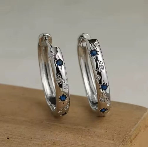 Tatiana® | Vintage Silver Carving Sun and Moon Hoop Earrings