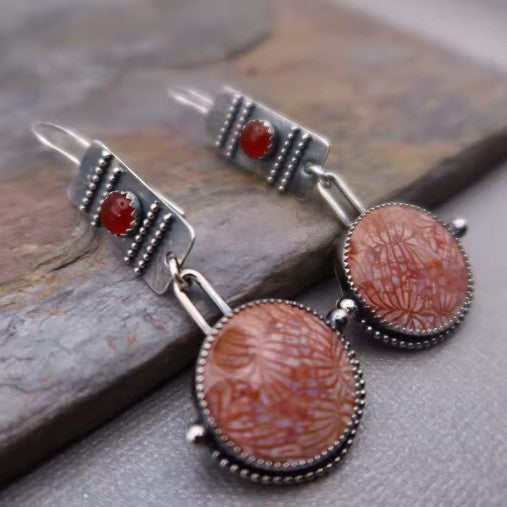 Stella® | Vintage Metal Red Stone Dangle Earrings