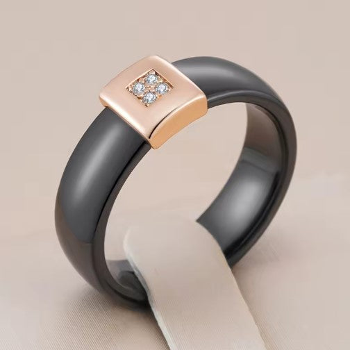 Elowen® | Vintage Black Ceramics Rose Gold Ring