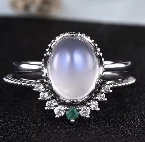 Amaranta® | Silver Flower White Green Stone Ring